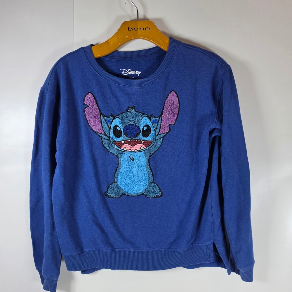 Disney Stitch Sweatshirt Mens Medium Blue Crewneck Chenille Patch Pullover M